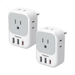 TESSAN 2 Pack European Travel Plug Adapter, Europe Power Converter white gray