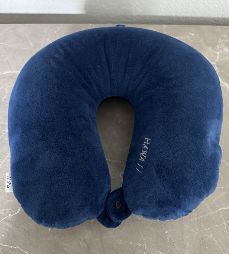 Blue Hawaii Neck Travel Pillow, Standard Foam Padding, Snap Closure