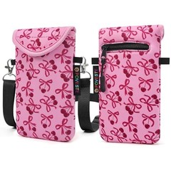 Neoprene Cell Phone Sleeve Pouch Case Bag with Crossbody Strap Bow&Cherry