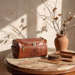 Personalized Leather Toiletry Bag for Men Initial Travel Bag with Hook D
