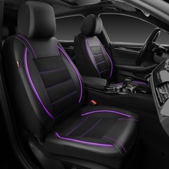 Universal FIT Piping Leather Two Front Seat Covers, Waterproof Black & Purple