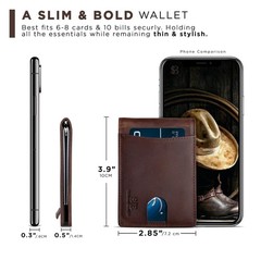 SERMAN BRANDS RFID Blocking Slim Bifold Genuine Leather Minimalist Front Pock