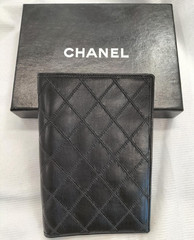 Chanel Matelasse Quilted Black Leather Passport Holder Case with Box Authentic