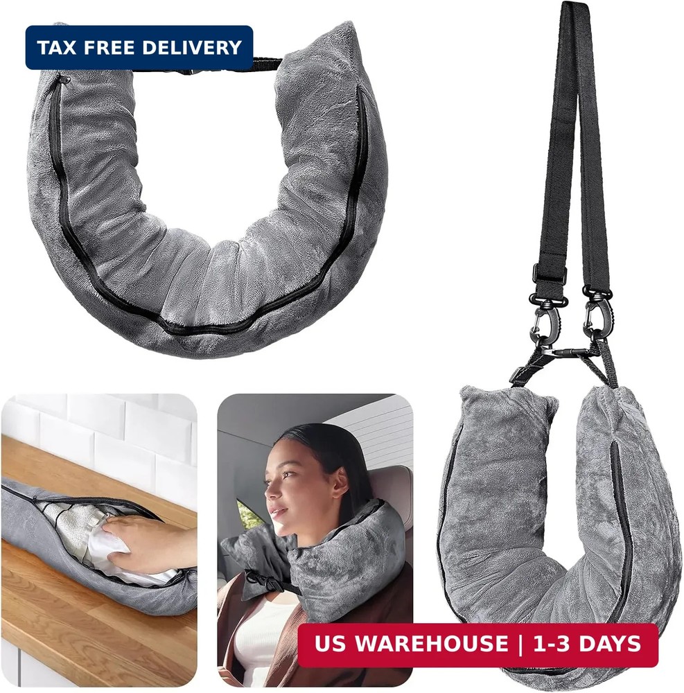 Stuffable Travel Pillow for Extra Luggage, Velvet Travel Neck Pillow Storage Bag