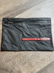 Prada Toiletry Bag Travel Wash Case Black Red Stripe Logo Zip