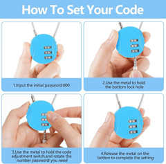 8 Pack Combination Lock 3 Digit Small Combo Luggage Number Cable Padlock Outdoor