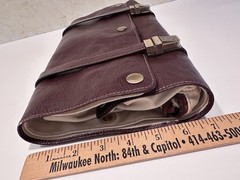 VTG Red Envelope Leather Excursion Travel Toiletry Case Bag Trifold Brown Gold