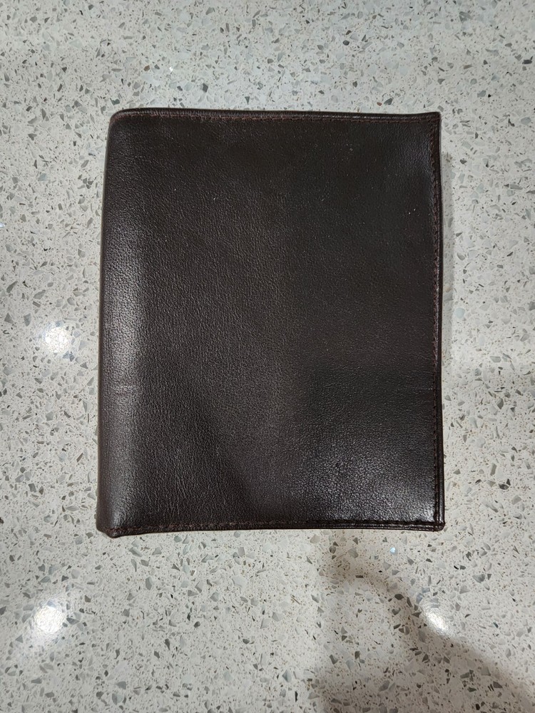 Leather Wallet Bi Fold Passport ID Holder Brown