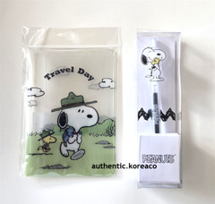 Peanuts SNOOPY Passport Cover + SNOOPY GEL PEN Set Clear Beagle Scout 19*13.5cm