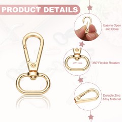 14Pcs Quick Release Hooks 3/4″ Oval Car Ring, Gold