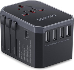 EPICKA Universal Travel Adapter USB C 4 USB A International Plug TA-105 Grey