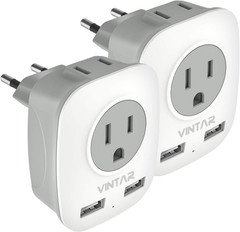 2 Pack European Travel Plug Adapter, International Power Plug Adapter with 2 US