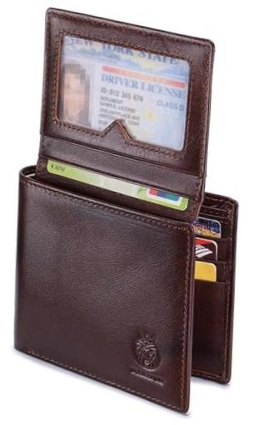 Top Grain Leather Wallet for Men, RFID Blocking Bifold Wallet with Coffee Brown