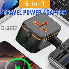 Universal Travel Adapter, Worldwide Wall Plug, 2 USB 5in1, Black 4USB
