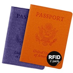 2 Pack RFID Passport Holder, Travel Gifts, Travel Accessories – Orange&Purple