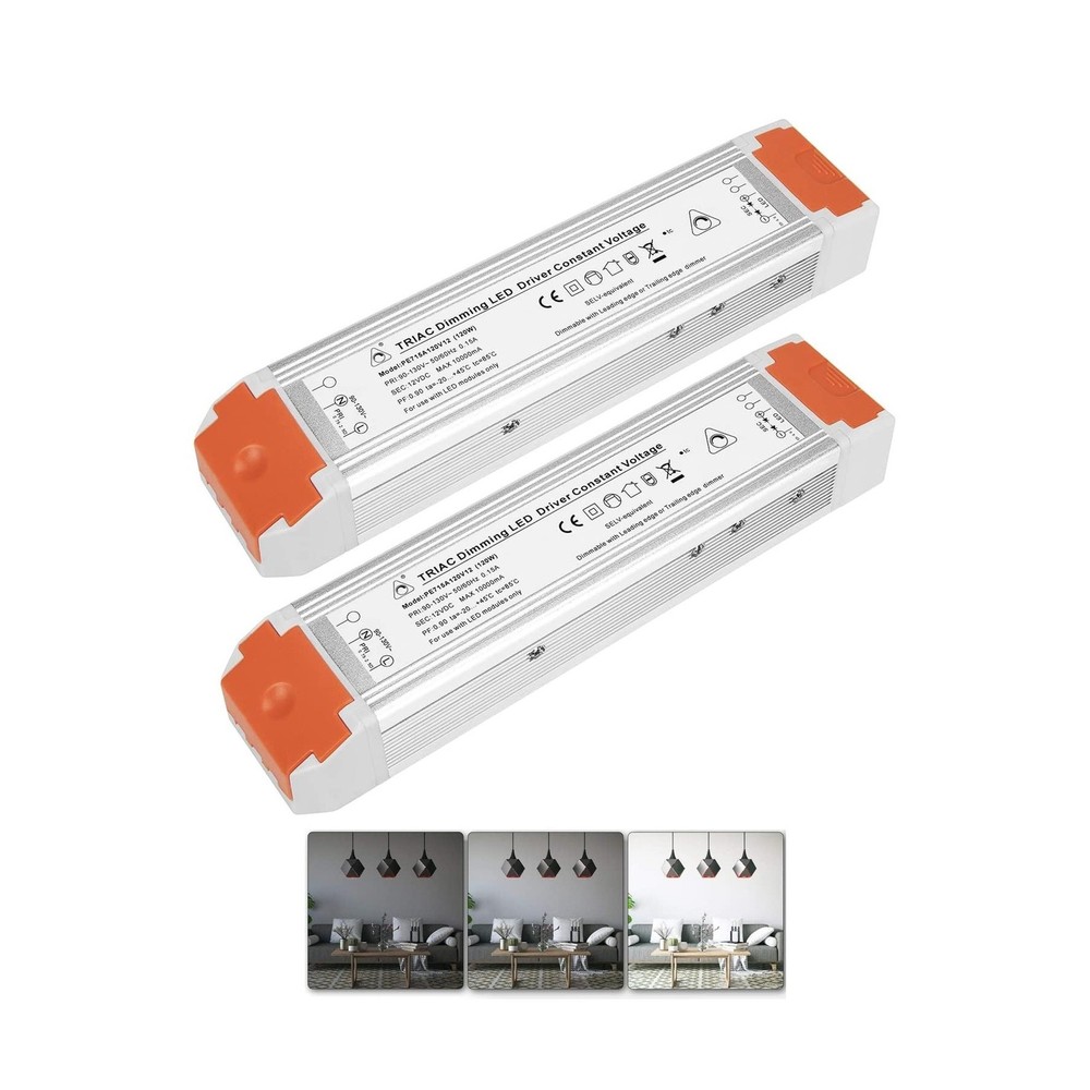 Juyace 120W 10A Dimmable LED Power Supply (2 Pack), 110V AC to 12V DC Transfo…