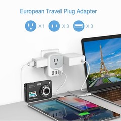 3 Pack European Travel Plug Adapter, TESSAN US to Europe Power Adapter with 4…