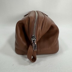Royce Smooth Soft Brown Leather Zip Top Toiletry Travel Bag