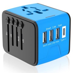 European Travel Plug Adapter Foldable Universal International AC Outlets 3 USB-C