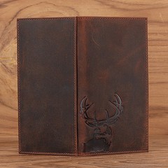 Men’s Full Grain Deer Long Rodeo Bifold RFID Leather Wallet Multi Card Pocket