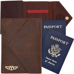 TalonPort Hidden AirTag Full Grain Leather Passport Holder Men & Women Brown New