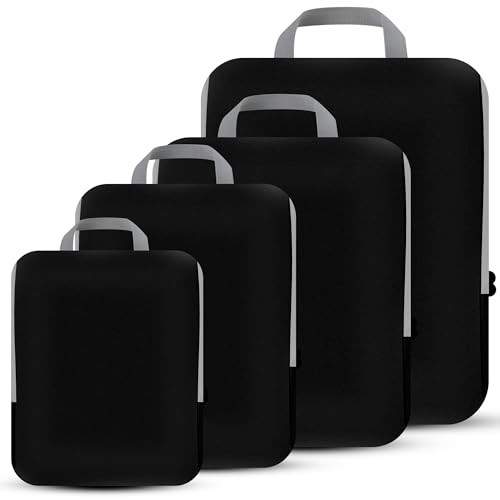 4 Set Compression Packing Cubes Travel – Travel Accessories Expandable Black