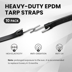ROBLOCK 21″ Rubber Tarp Straps with 150% Max 21 Inch(pack of 10), Black