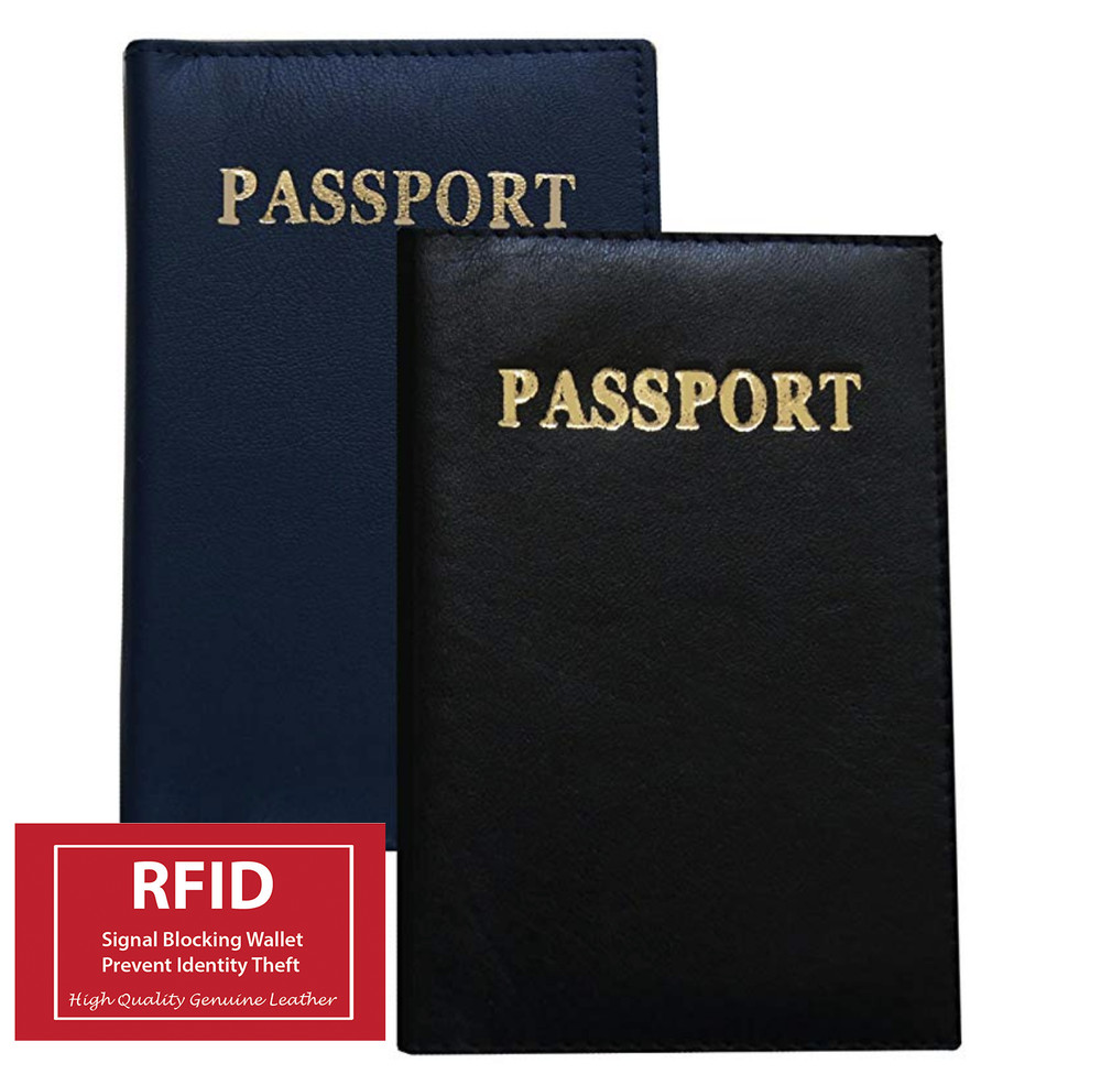 RFID Scan Blocking Leather Passport Cover Travel Document Holder Card Wallet
