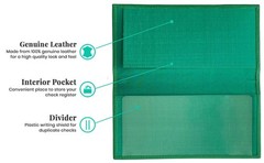 Emerald Green Basic Genuine Leather Checkbook Cover For Men & Women