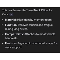 Samsonite Memory Foam Neck Support Pillow Black Mesh Car Headrest Cushion Strap