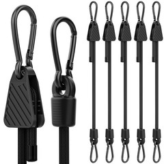 Upgraded Adjustable Bungee Cords with Hooks, 6 24″ – 6 Pack – Black, Black