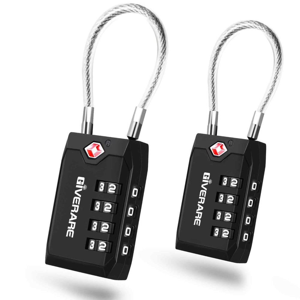 2 Pack TSA Approved Travel Luggage Locks, 4-Digit Cable Combination Black