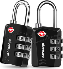 2-Pack TSA Approved 3-Digit Luggage Locks, Metal Combination Padlocks, Black Set