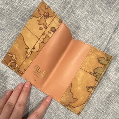 Alviero Martini 1A Classe Map Print Leather Tan Passport Holder Wallet Organizer