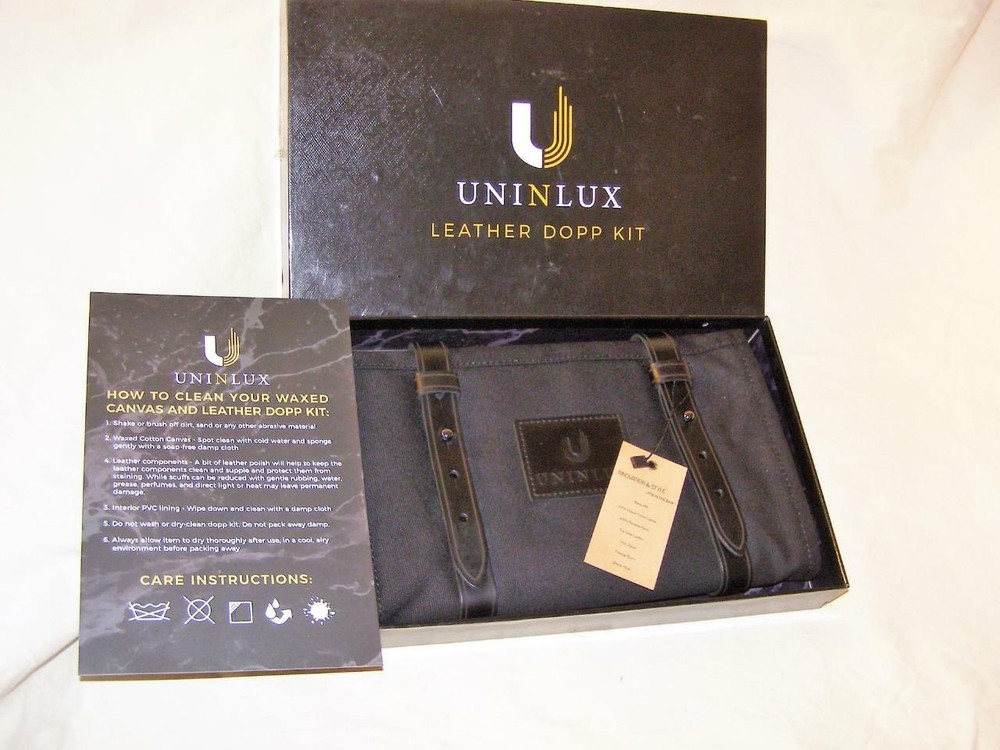 UniNLux Leather & Canvas Dopp Kit Toiletry Bag for Men Hanging Hook Waterproof