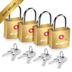 4Pcs GIVERARE TSA Approved Travel Luggage Locks Keys Solid Brass Padlocks Gold
