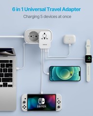 Compact 70W GaN Fast Charger: 5-in-1 Universal Travel Adapter for 150+ Countries