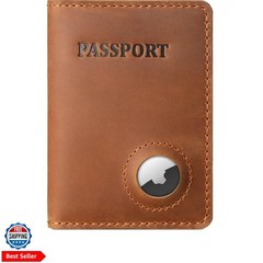 Full Grain Leather Passport Holder with Airtag Slot, Mens Air tag Passort Tra…