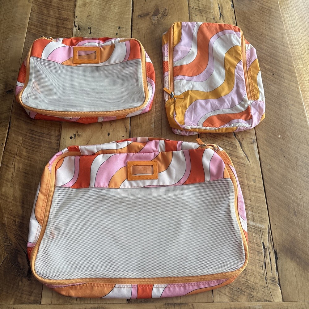 Calpak Zippered Top Mesh Packing Cube Set Of 3 Pink Orange