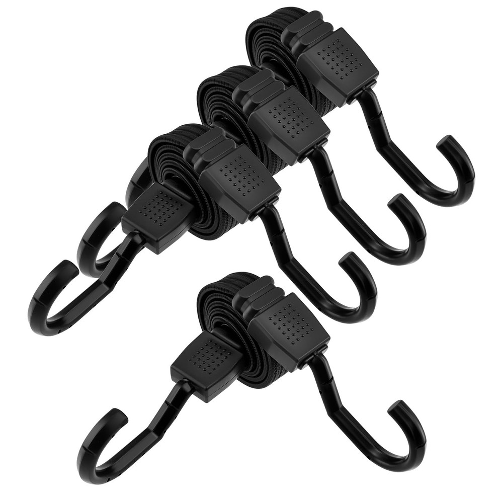 SDTC Tech 4-Pack 48 Inch Flat Bungee Cords with Hooks 48-Inch, Blue and Black