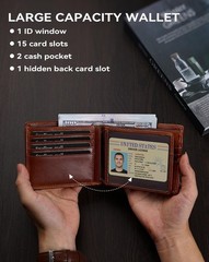 Swallowmall Mens Wallet Rfid Blocking Genuine Leather Bifold Wallets with 1 I…