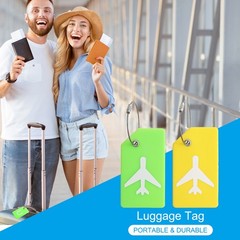 5 Pcs Silicone Luggage Tag, Yellow/Blue/Fluorescent Green/Orange/Pink