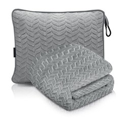 Grey Travel Blanket Pillow Set Soft Lightweight Fleece Portable 42×68 Inch