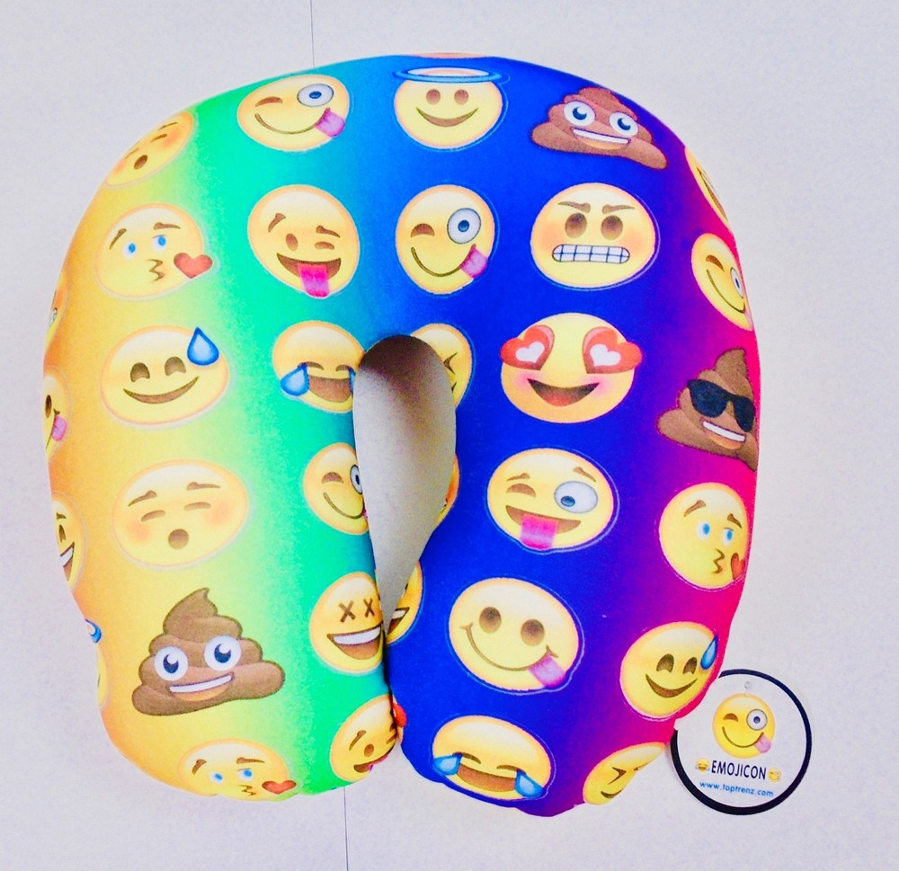 Rainbow Emojicon Smiling Face Neck Pillow Car Plane Travel NWT