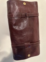 VTG Red Envelope Leather Excursion Travel Toiletry Case Bag Trifold Brown Gold