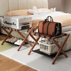 Luggage Rack, Solid Oak Wood Folding Suitcase Stand with Storage Shelf, Lugga…