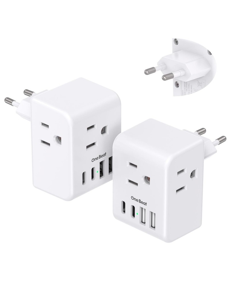2 Pack European Travel Plug Adapter, International 3.0*2.4*1.6 in, White