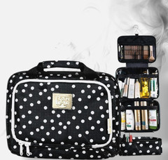 Bang & Carsen Hanging Toiletry Bag Black White Polka Dot Travel Organizer Case