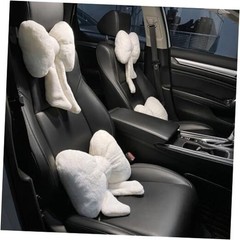 4 Pack Plush Butterfly Knot Car Headrest Pillow and Lumbar Support White