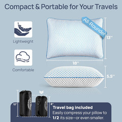 Small Cooling Memory Foam Pillow for Travel & Camping, Compressible Adjustable P